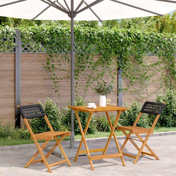 VidaXL Ensemble de bistro 3 pcs noir résine tressée et bois massif, ensemble de bistro de jardin, ensemble de balcon, 3281754