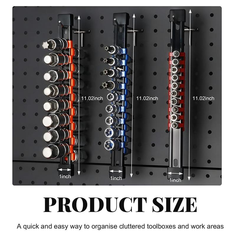 A95I-Premium Quality Double Sided Socket Organizer(3 PCS), 1/2", 3/8", 1/4" ABS Drive Socket Rail Holder Set Kit