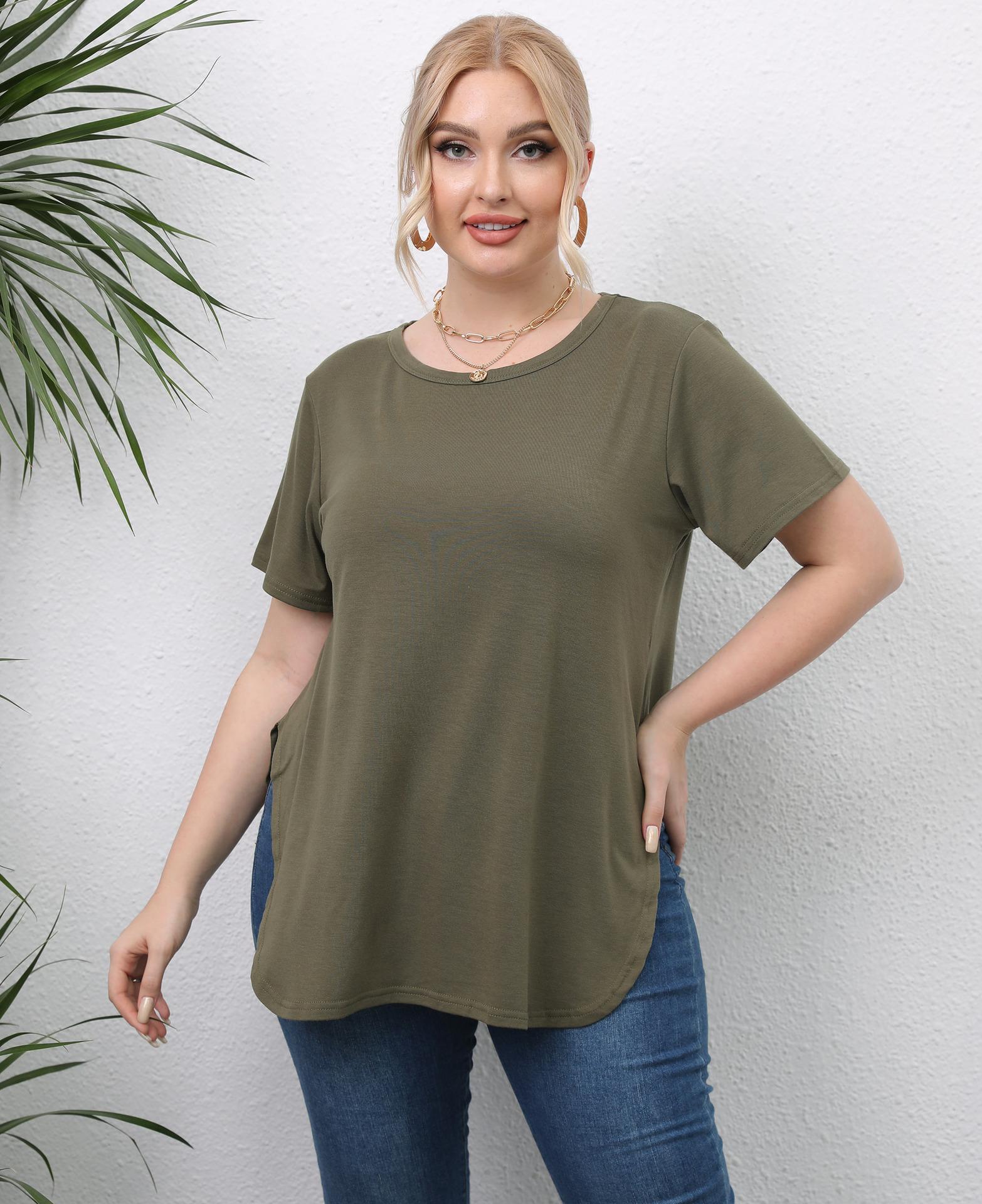 

Женская повседневная простая футболка с круглым вырезом и короткими рукавами, удобная женская одежда XXXXL армия зеленый