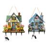 Hängendes Schild 'Feenhaus' aus Holz, Schlüsselhalter im Landhausstil Wanddeko mit 4 Haken, Vintage Blumen-Hängegestell für Eingangsbereich Flur Küche