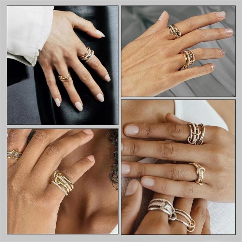 A Niche Two-Color Four-Ring Copper Jewelry Ring, Hypoallergenic, Ins Style, Stacking Artifact, Suitable For Young Wome Jewelry