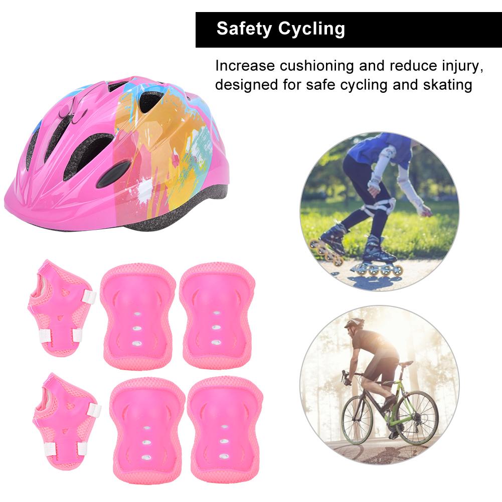 7pcs Kids Skating Bike Protective Gear Set Safety Helmet Knee Elbow Wrist PadPink Colorful Kids