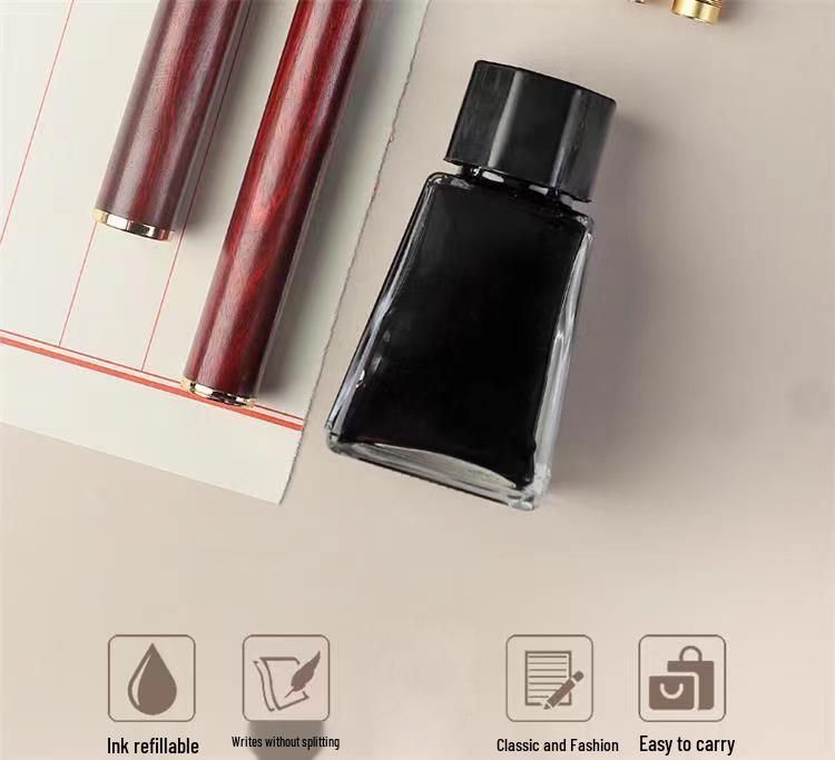 Sandalwood Calligraphy Brush Pen with Replaceable Ink and Nylon Soft Tip for Small Regular Script, Engraving Capable