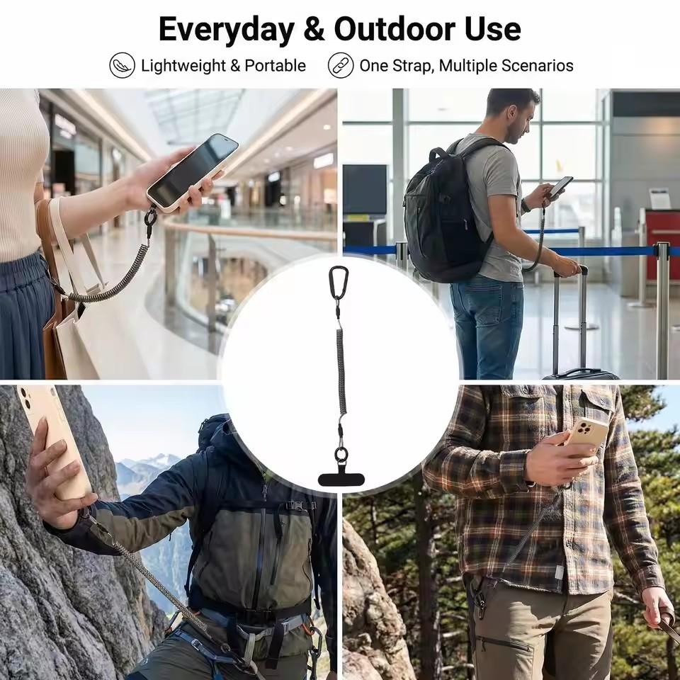 Anti-Lost Flexible Phone Ropes with Patch Spring Cord Safety Anti-Theft Retractable Line Wrist Band with Keychain Ring Carabiner