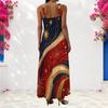 Women Plus Size Scoop Neck Strappy Sleeveless A Line White Red Printed Maxi Dress