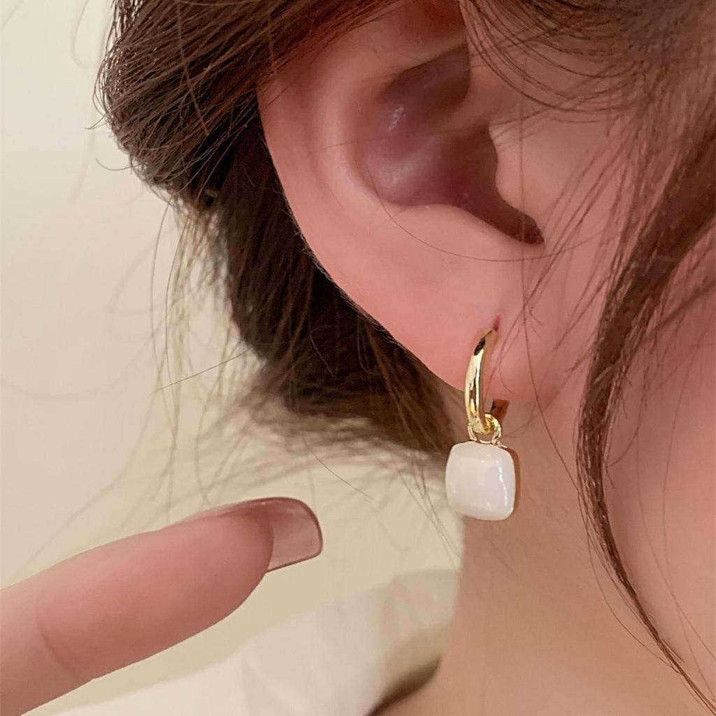 Elegant White-Pink Drip Glaze Convertible Earrings – Women's Light Luxury Hoops