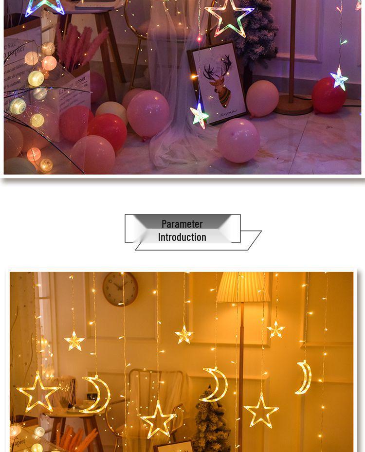 Remote-Control Star & Moon LED Curtain Lights - Colorful Decorative Lights for Christmas & Outdoor Festivities