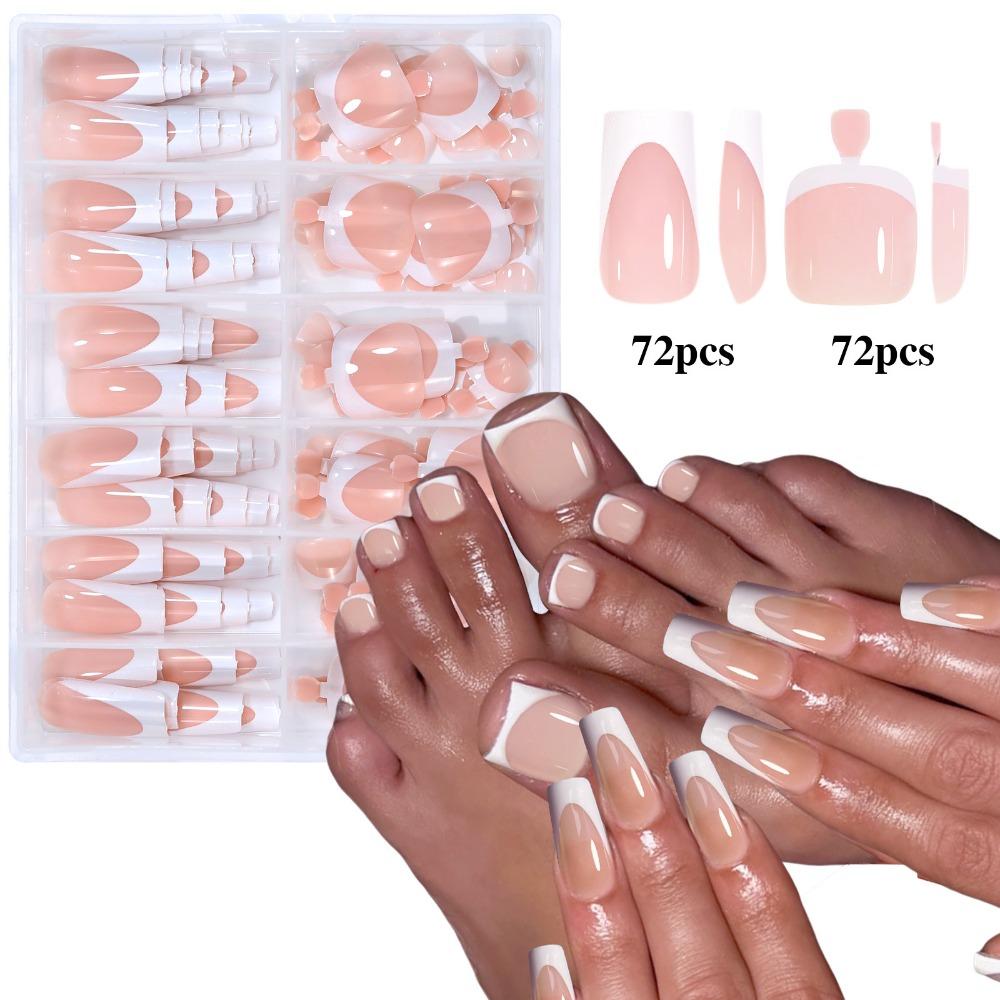 Kit d'Ongles Français Faux et d'Ongles d'Orteil Classique Embouts d'Ongles Amovibles à Presser DIY