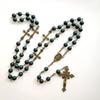 Green Pearl Beads Rosary Necklace with Medal & for Cross Crucifix Pendant Y Shape Necklace Jewelry Gifts for Women Men