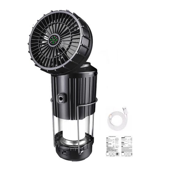 5-in-1 Portable LED Camping Lantern with Fan Bluetooth-compatible Speaker Solar Powered USB Rechargeable Emergency Hanging Light