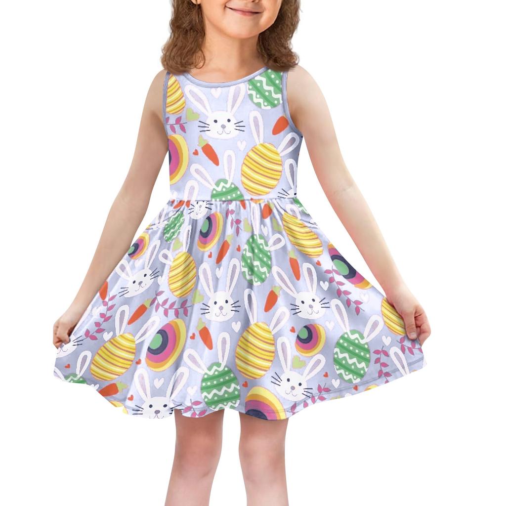 Children's Fashionable Comfortable Casual Sleeveless Easter Print Dress