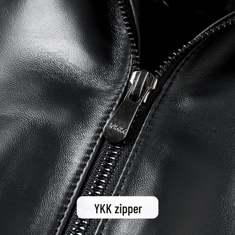 Futin Men's Genuine Sheepskin Leather Jacket with Mink Fur Collar