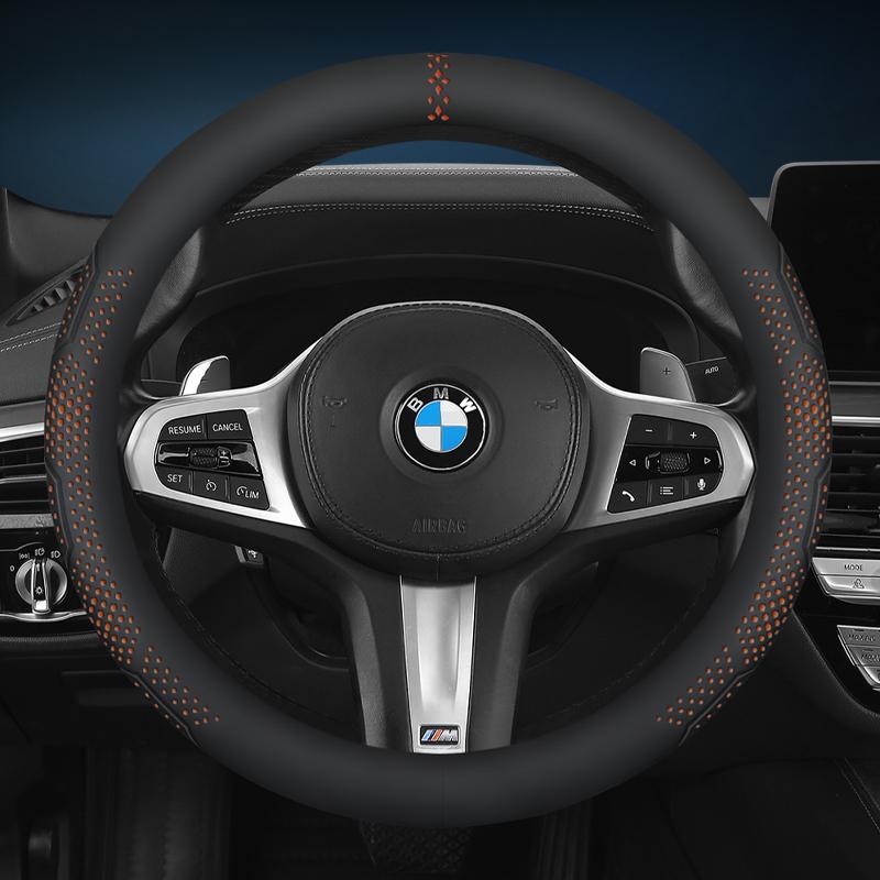 Universal Car Steering Wheel Cover 14.5-15 Inch, 3D Textured Non-Slip Design with Breathable Napa Leather