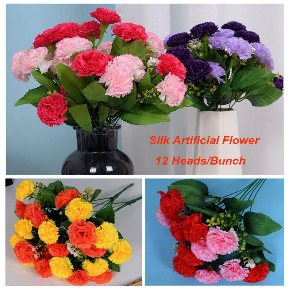 New 12 Heads Artificial Flowers Silk 6 Colors Small Carnation Wedding Arch Decor Carnation