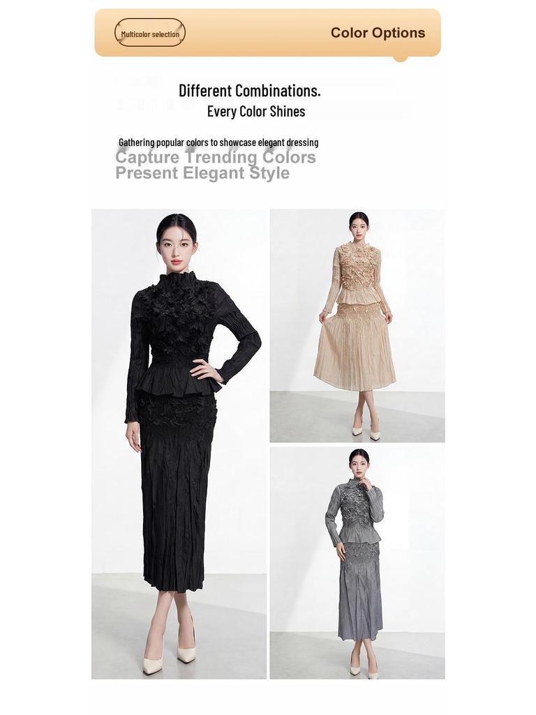 2026 Spring Women's Embroidered Pleated Skirt Suit - High-End Miyake Style