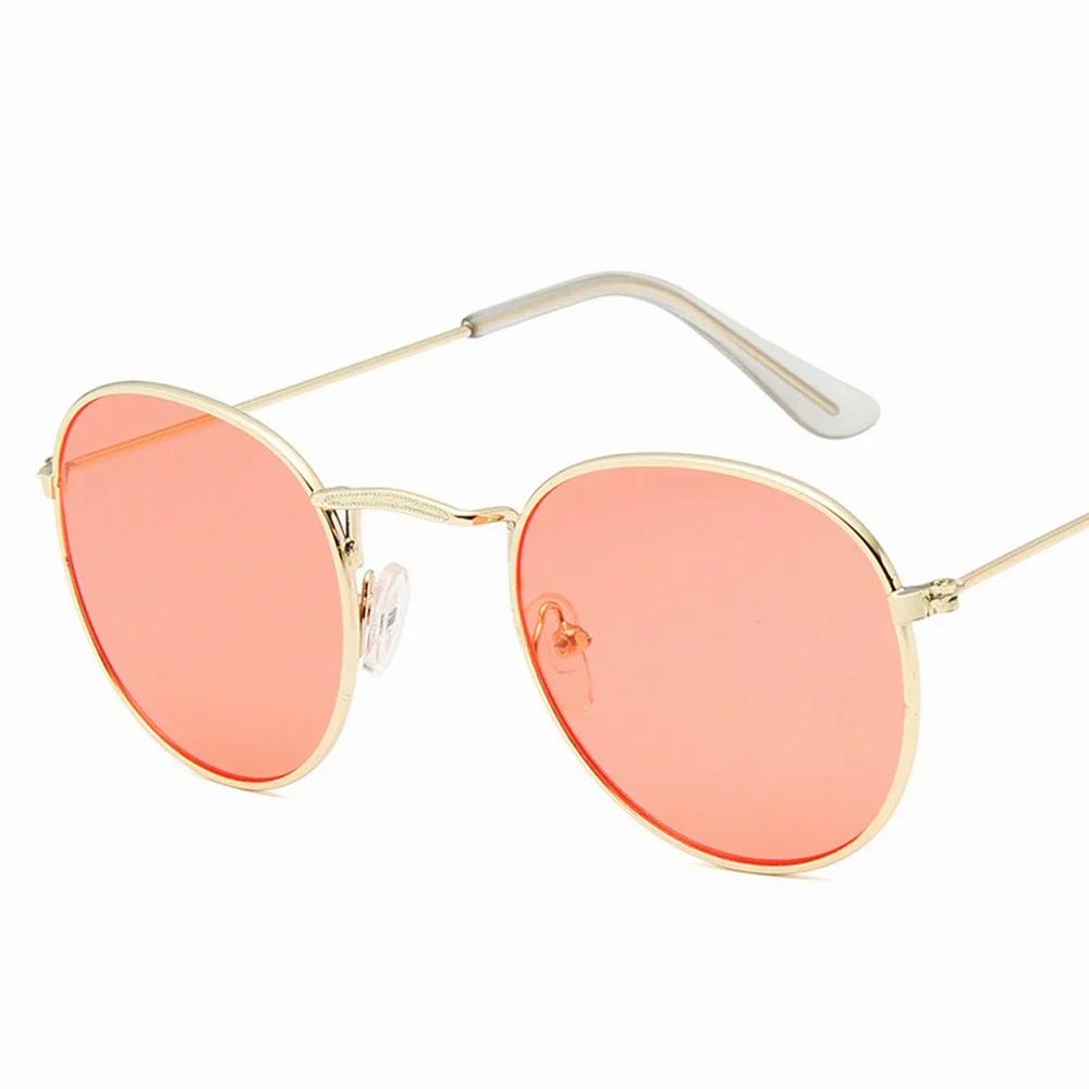 Pink Metal Small Round Sun Glasses Woman Vintage Travel Classic Sun Glasses Female Fashion Retro Lunette De Soleil Femme