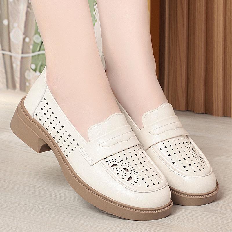 

3,5 см Дышащие Вырезы Мягкая кожа Лоферы Обувь на платформе 2025 Весна Лето Плоский Квадратный каблук Обувь Мокасины для Офиса Мамы 40
