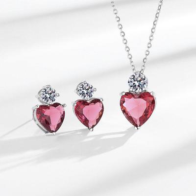 European and American Style Luxury Zircon Heart Earrings and Necklace Jewelry Set for Women