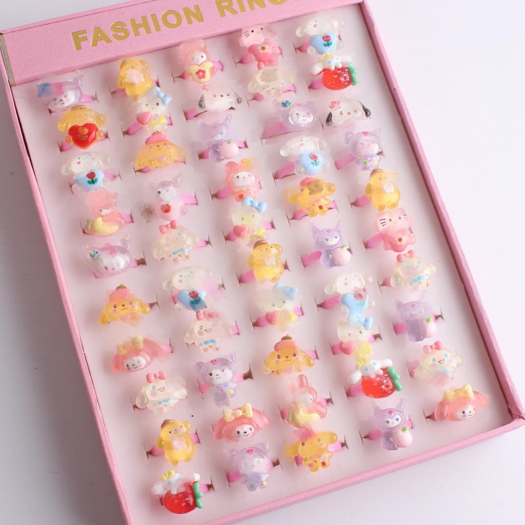 50Pcs Cartoon resin children's ring - Sweet flower ring - Gift box set finger ring - Party gift