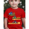 Boy Crewneck Short Sleeve T-Shirt, Cartoon Tractor Harvester Print Green Blue Red Casual Tee