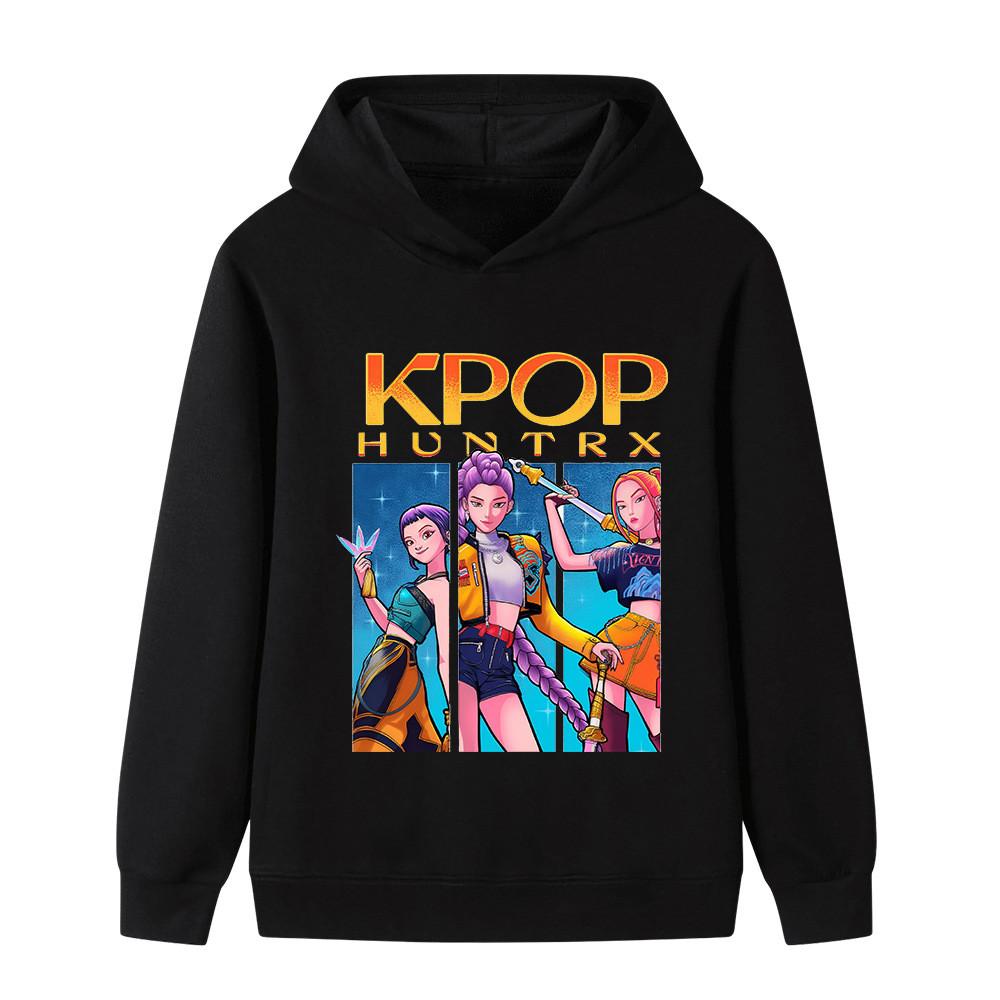 B1211 Детская толстовка с капюшоном с длинными рукавами и принтом Kpop Rumi Zoey Mira для мальчиков и девочек 100cm чёрный 1580₽