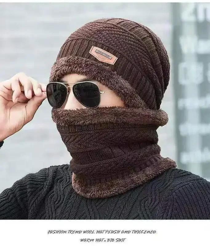 

Outdoor Sports Beanie Scarf Set Fleece Lined Knitted Winter Warm Hat Thick Ear Protection For Skiing Cold Weather Activities
