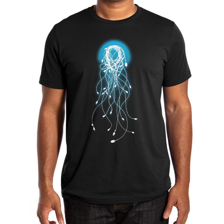 Electric Jellyfish T Shirt Usb Wires Glow Jelly Fish Asphalt Fourcolourblack Funny Tees Harajuku Streetwear
