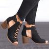 Summer Women's Fashion Sandals Peep Thick Heel Square Heel Sandals Cross Tied Hollow Out Sandals