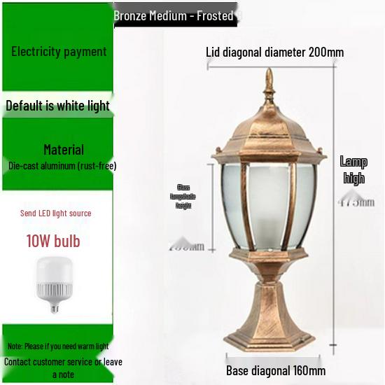 European Style Outdoor Waterproof Pillar Lamp for Villa Entrances and Community Courtyards