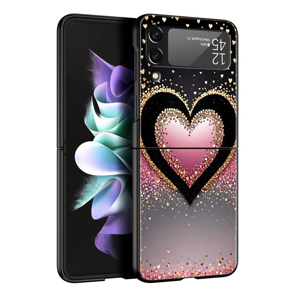 Colored Love Heart Printed Hard PC Phone Case For Samsung Galaxy Z Flip 7 6 5 4 Black Cover For Galaxy Z Flip 3 Foldable Fundas