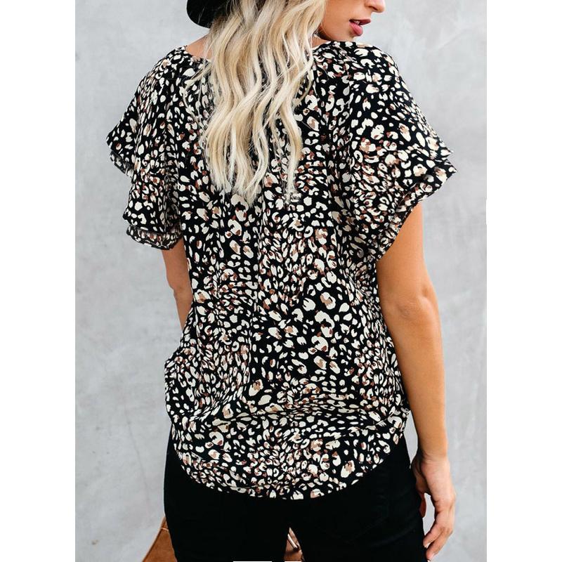 2026 New Printed Women's Summer V-Neck Half-Open Short-Sleeve Loose Casual T-Shirt