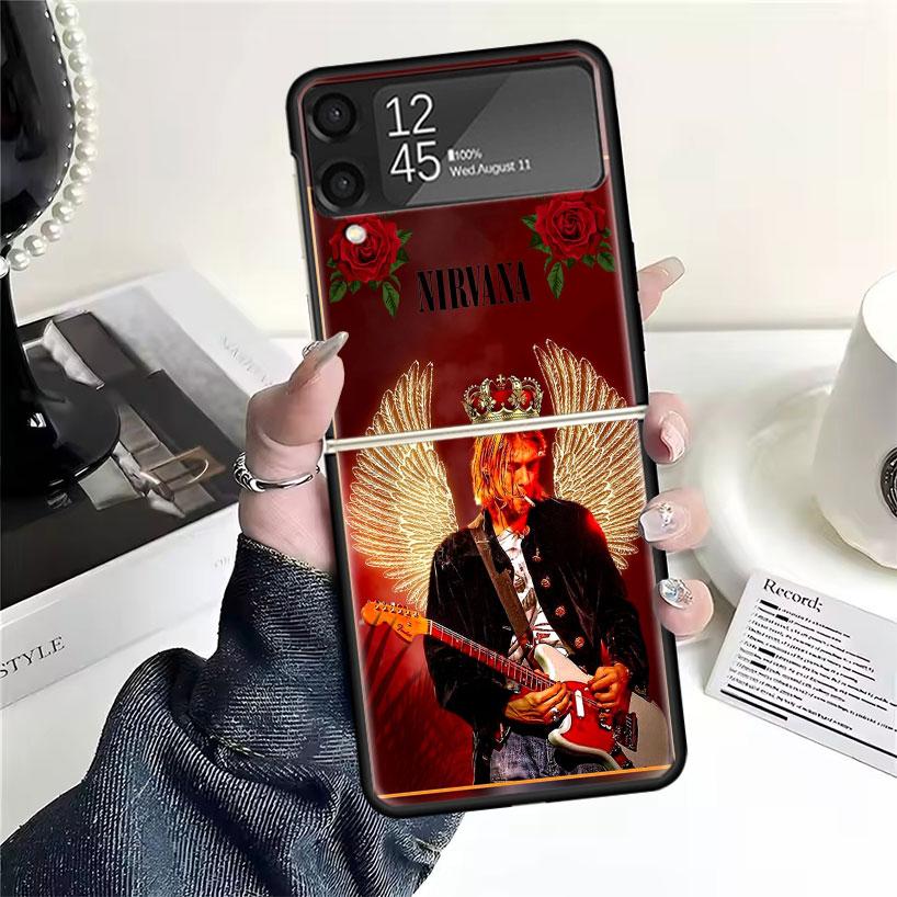 Retro Singer Kurt Cobain Cases For Samsung Galaxy Z Flip 4 5 6 7 3 Z Flip7 Flip6 Flip4 Flip5 Flip3 5G Hard Shockproof Fundas Cov