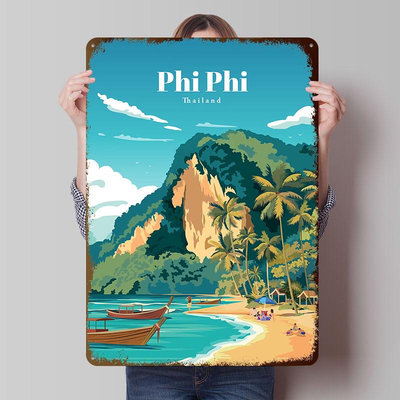 Travel To Phi Phi Printed Poster Customized Retro Wall Art Vintage Metal Tin Signs for Home Custom Plate Bathroom Decor House