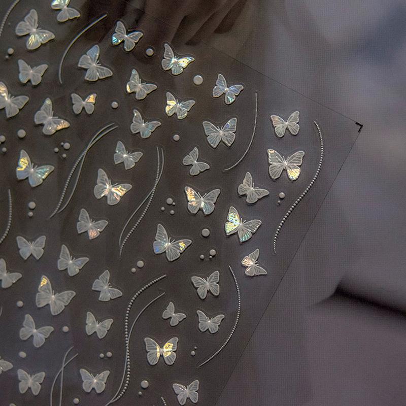 Shell Light White Butterfly Nail Stickers Glitter Adhesive Sticker Nail Art Decoration Cute Butterfly Nail Art Sticker Diy Salon