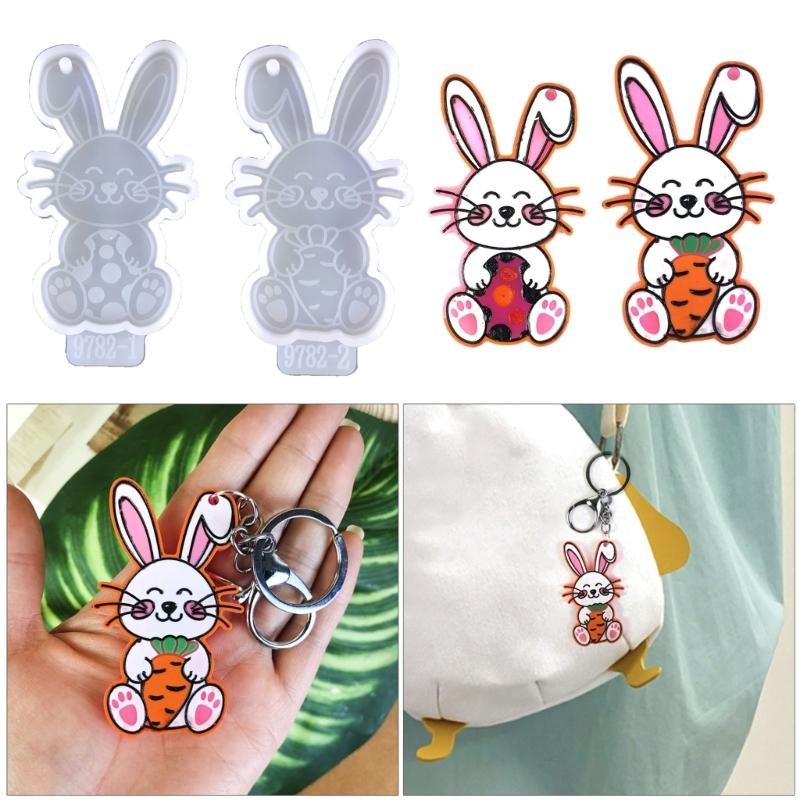 Niedlicher Osterhase Schlüsselanhänger Silikonform Individualisierter Hasen Schlüsselanhänger Resinform Großartig für DIY-Projekte zum Osterthema
