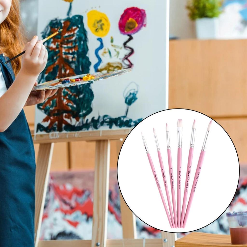 6 Brushes, Round Pointed Tip, Soft Nylon Wood Handle for Hair, Professional Brush