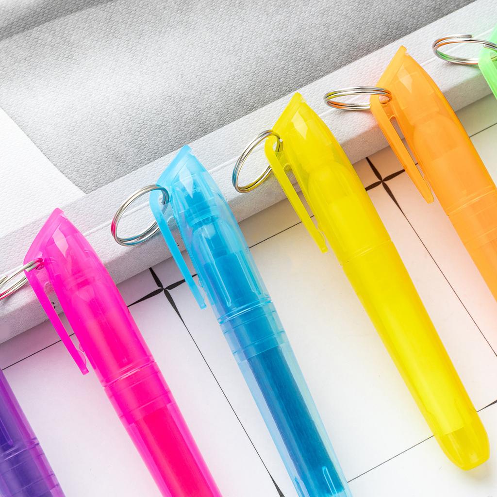 10Pcs Colorful Highlighter with Metal Round Keyring Chisel Tip Marker Pen Quick Drying for Scrapbooking Calendar Journal