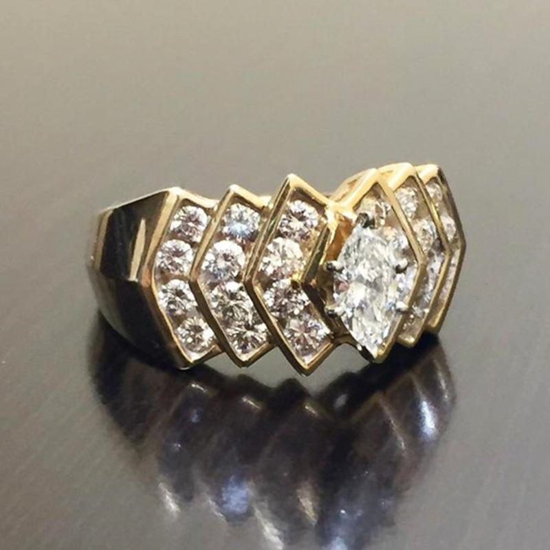 Neue Luxus-Ringe zum Hochzeitstag für Frauen, brillanter Zirkonia, modischer goldfarbener Ring, bestes Geschenk, hochwertiger Schmuck