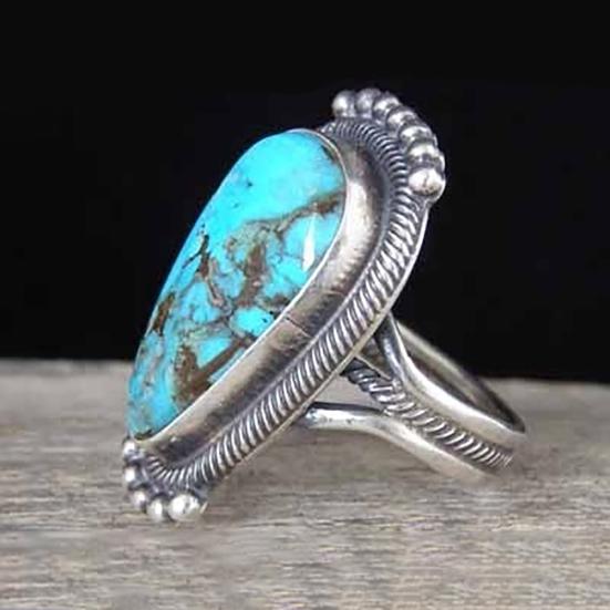 Bague Vintage incrustée de Turquoise pour hommes et femmes, bijoux de déclaration, cadeau de Club de fête