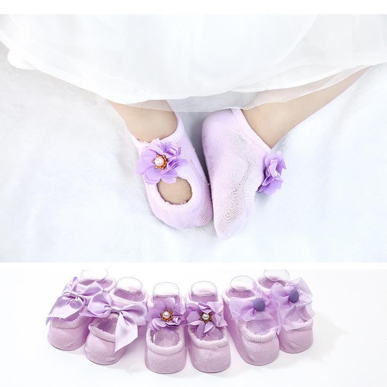 3 Pairs/Lot Spring Newborn Bowknot Baby Girl Sock Flower Lace Clothes  Accessories Ribbon Children Slipper Kids Toddlers Summer