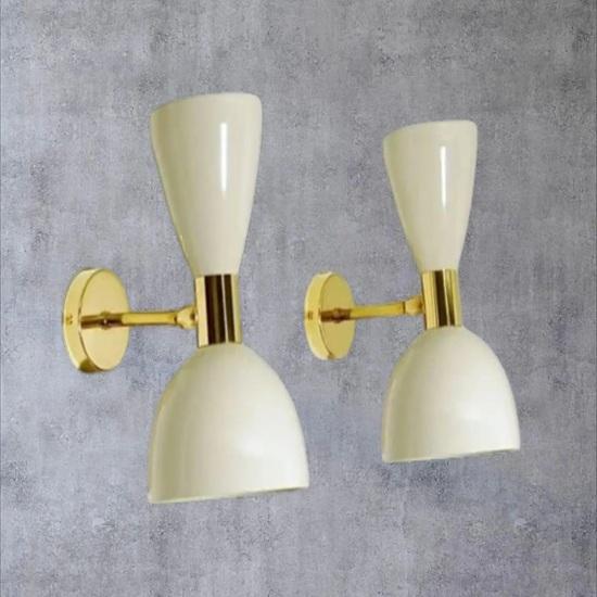 Mid Century Modern Brass Wall Sconce Dual-Tone White Shade Light Adjustable Luxury Wall Lamp