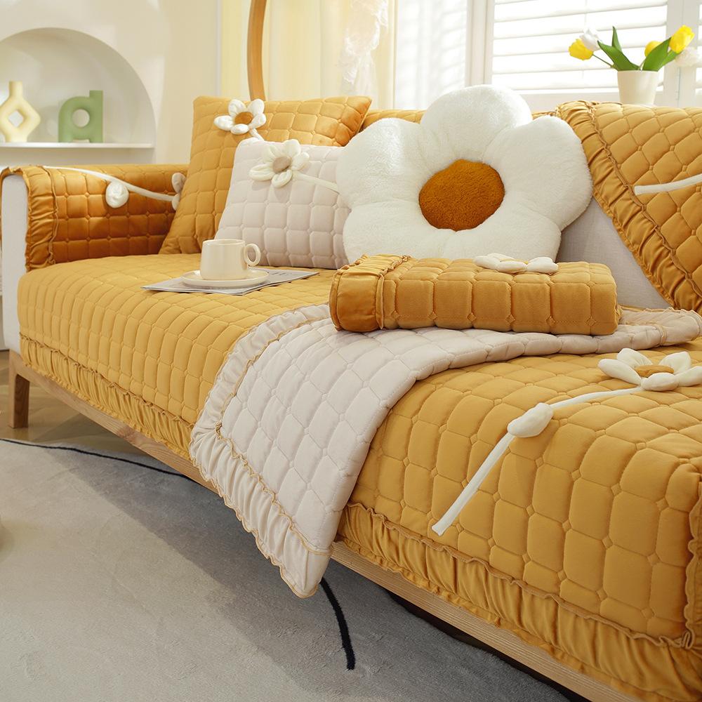 Sofa Cushion Cover Baby Sling Thickened Warm Non-Slip Four Seasons Universal Dutch Plush Solid Color Simple Modern