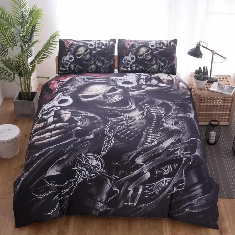 

Bedclothes Digital Printing 3D Halowen beding set,SKul Bed bedlinen Black ziper bed cover sets king size comforter set OEM 135*200cm Eu-Single