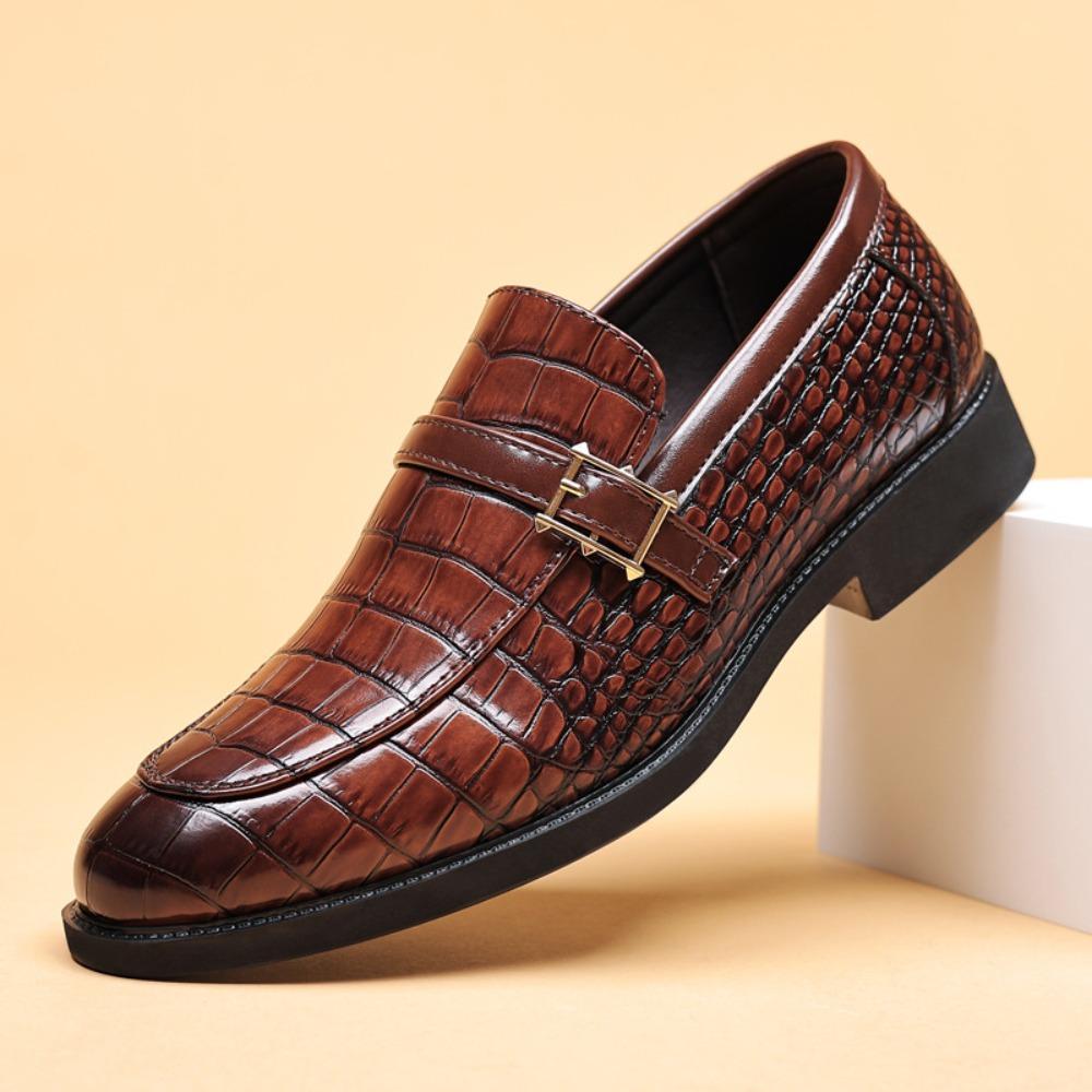 Men's Business Casual Shoes Crocodile Pattern British Korean Style Pointed Toe Large Size Leather Shoes