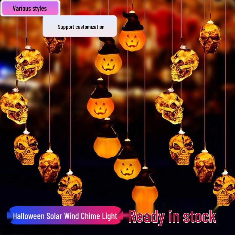 Solar Seven-Color Rose Wind Chime Lamp: Outdoor Courtyard Hanging Light for Halloween Decor