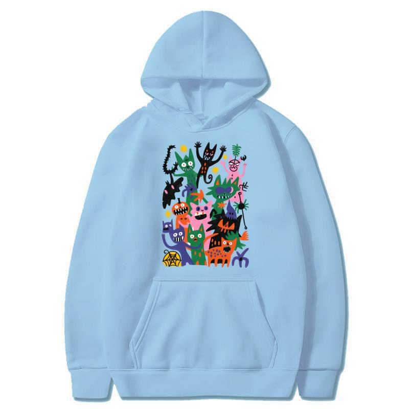 Fall/Winter Halloween Fleece Hoodie Skull Print Fashion Street Hoodie Men's and Women's Daily Long Sleeve Warm Hoodie