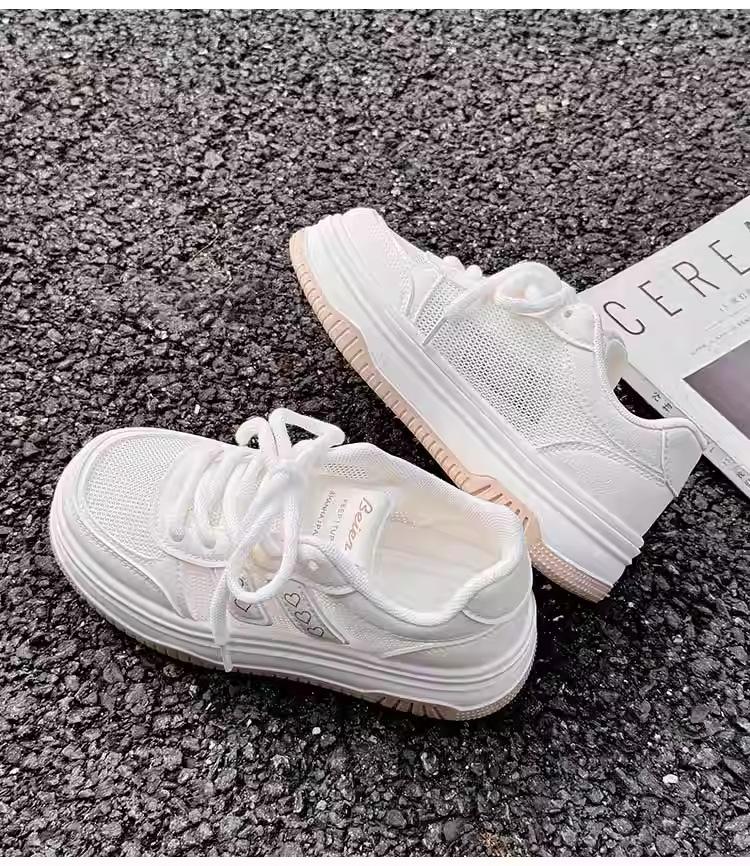 2025 Trendy White Mesh Upper Sneakers Versatile Casual Shoes for Skirts Lightweight Breathable
