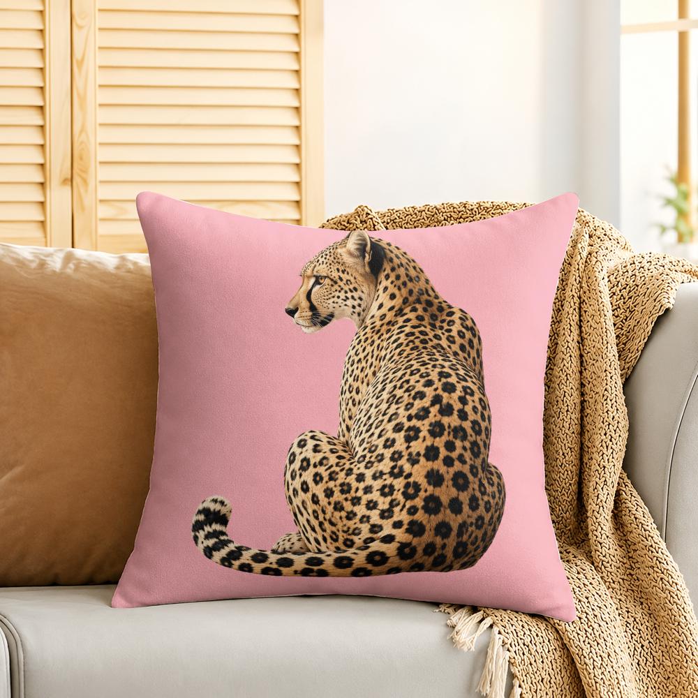 Pink Lucky Number Leopard Cushion Cover Silky Short Plush Invisible Zipper Dustproof Sofa Pillow Case For Home Decor