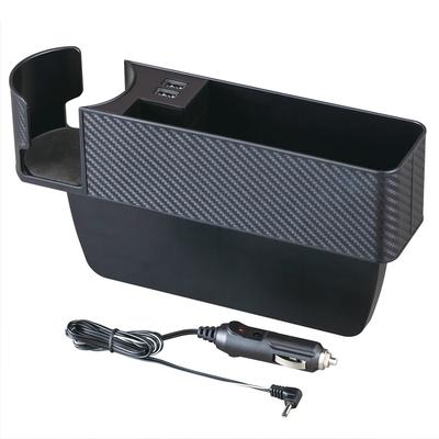 SEIWA WA82 Carbon Fiber Seat Side Pocket with USB Dual Drink Automatic Car Seat Organizer Port, Holder, Storage, 4.8A Output, Identification,