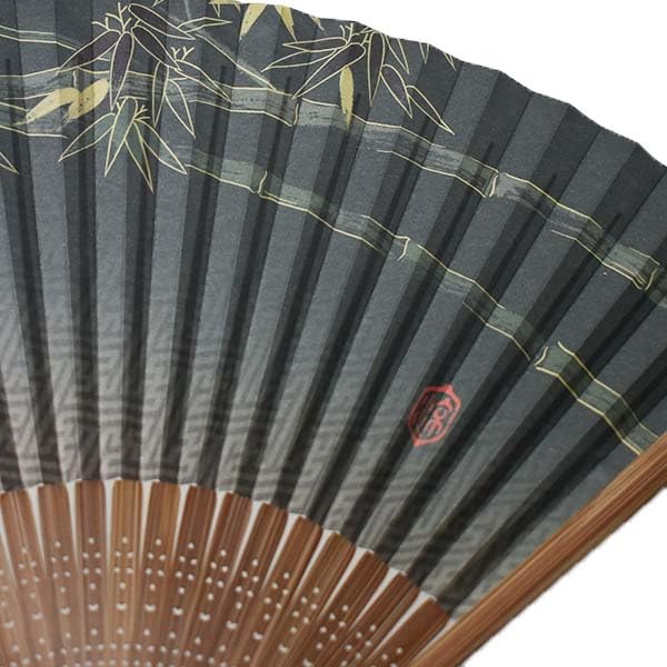 Kimono Folding Carved Karaki Green Bamboo [Stylish Iroha] Men's Fan, Wood, Scented,